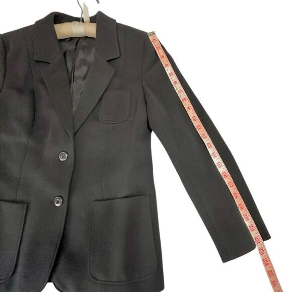 Vintage 80s Classic Fine Knit Pure New Wool Black Blazer EU Size 42 or US Large - Picture 9 of 12